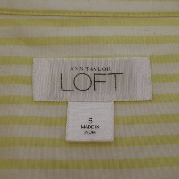 LOFT Ann Taylor Womens 6 Yellow White Stripe Collared Button Tie Blouse Shirt - Picture 6 of 11